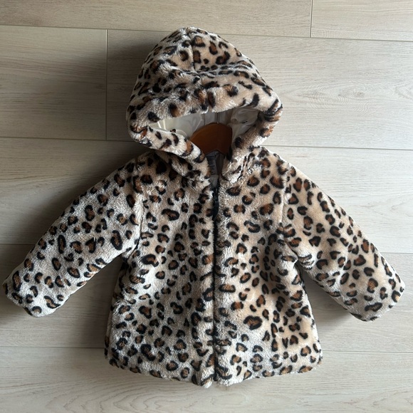 Little Me Toddlers Leopard Print Faux Fur Hooded Jacket, size 18M - Picture 1 of 6